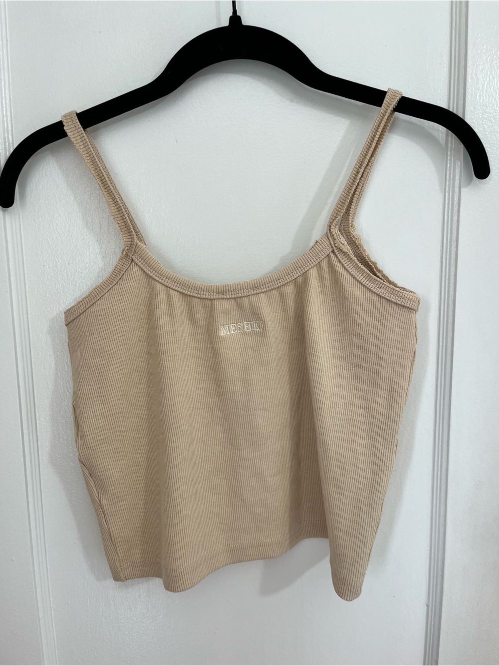 Meshki Neutral Beige Ribbed Crop Top